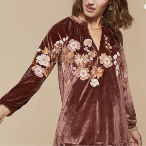 Spartina 449 Genevieve Floral Embroidered Velvet Tunic